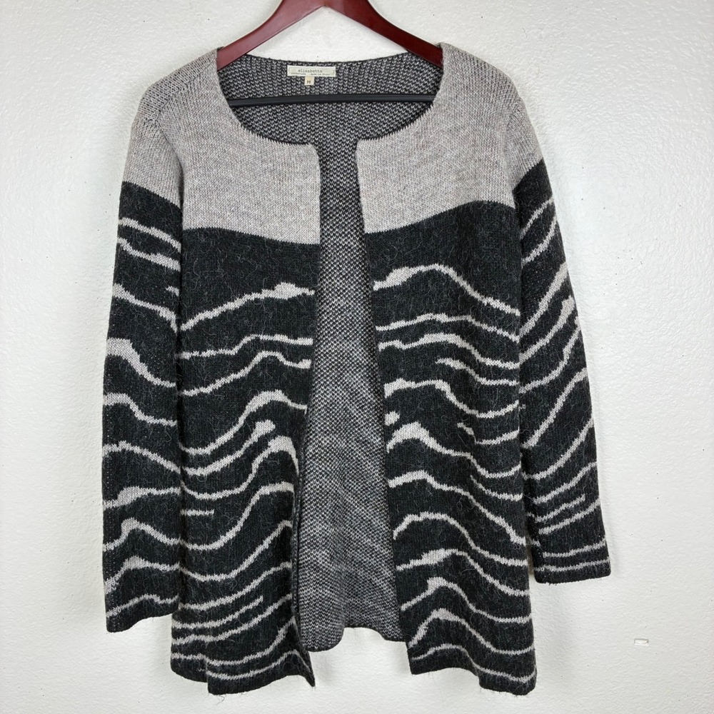Elisabetta Collection Cardigan Sz M Italy Wool Alpaca Zebra Animal Quiet Luxury